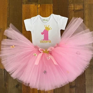 Set de Tutu Rosado y Mameluco de Número con Corona