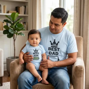 Conjunto de Camiseta y Mameluco Celestes The Best Dad The Best Son