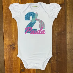 Set de Mameluco con mangas Bombachas y Short Turquesa de Lentejuelas de la Sirena