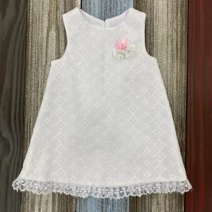 Vestido Betania Blanco con Flores Blancas y Rosadas Belén