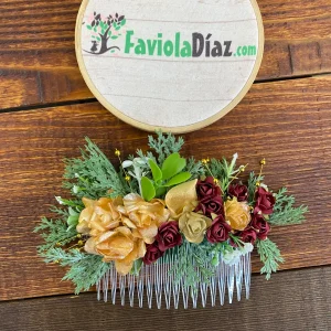 Peineta de Flores Vino y Dorado