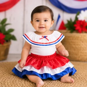 Traje Típico Azul, Blanco y Rojo BRILLANTE