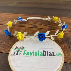 Vincha Dorada Griega con Flores Amarillas y Azul