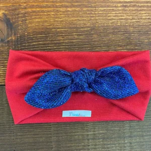 Vincha Tipo Turbante Roja con Lazo Escarchado Azul Harmonía