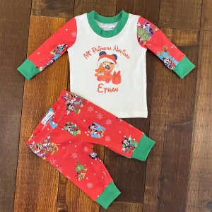Pijama Navideña Roja Mi Primera Navidad con  Mickey Bebé y Nombre