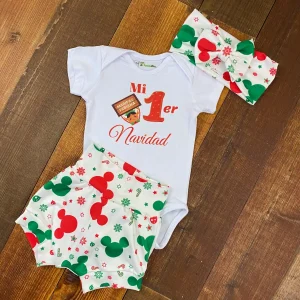 Set de Short y Vincha Alusiva a Mickey con Mameluco Mi Primer Navidad con Nombre 2