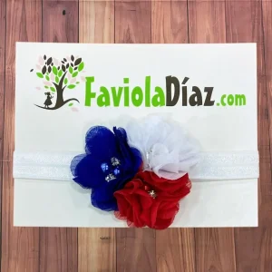 Vincha Blanca, Azul y Rojo De Flores Adelyn