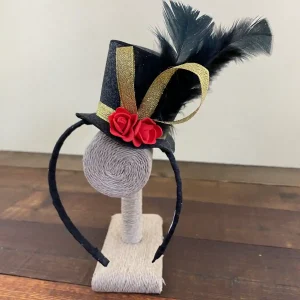 Diadema Negra Dorado y Rojo con Sombrero de maestro de ceremonias de circo