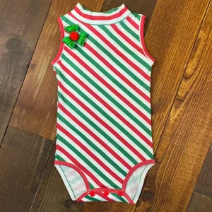 Mameluco Navideño de Rayas Rojas y Verdes con Flor