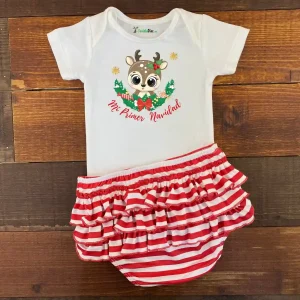 Conjunto de Calzón de Olanes y Mameluco Mi primer Navidad Reno