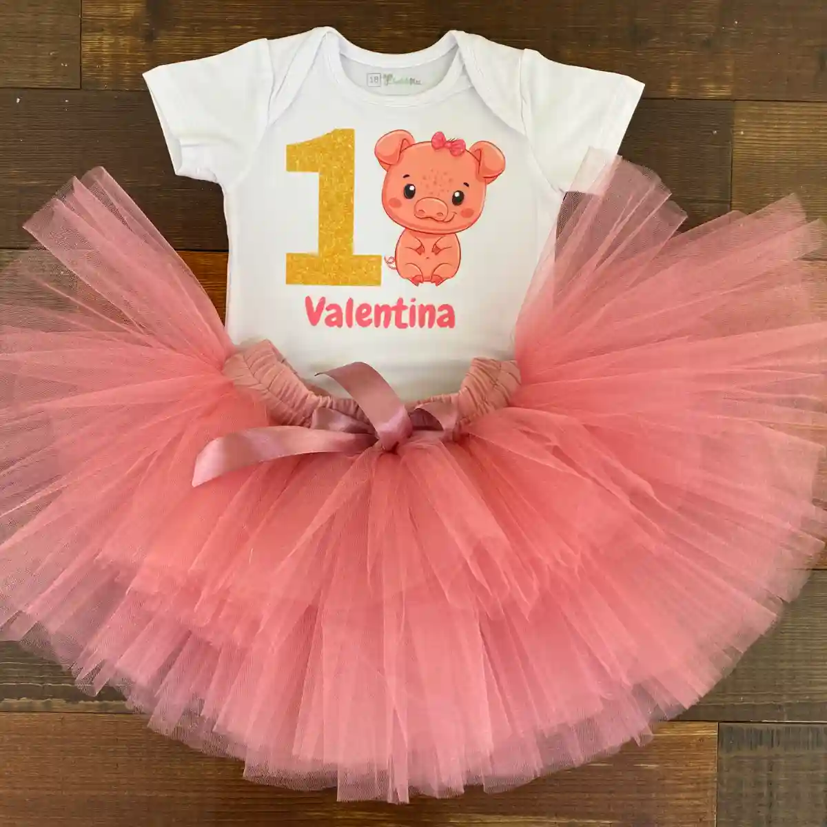 Set de Tutu y Mameluco Palo Rosa de Cerdita 1 Set de Tutu y Mameluco Palo Rosa de Cerdita