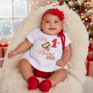 Vestido Blanco y Rojo: Mi Primer Navidad Nombre