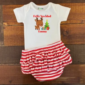 Conjunto de Calzón de Olanes y Mameluco Feliz Navidad Reno