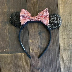 Diadema Negra con Orejitas y Lazo Oro Rosa Alusiva a Minnie