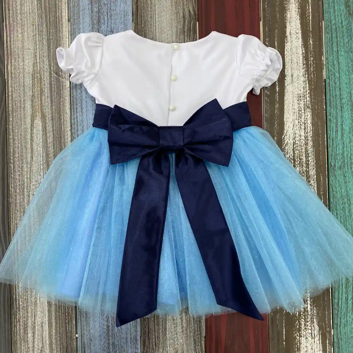 Vestido Celeste y Azul con Mangas Bombachas Alusivo a Bluey 2 Vestido Celeste y Azul con Mangas Bombachas Alusivo a Bluey - Imagen 2