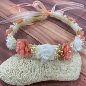 Corona de Flores Blanco Beige y Coral