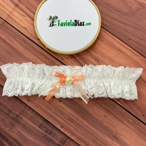 Liga para Novia Blanco Beige y Coral con Lazo