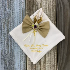 Paño Blanco para Bautizo con Lazo Beige Uvas y Espiga