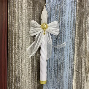 Vela Torneada Blanca y Dorado con Cáliz