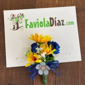 Botonier Azul y Amarillo de Girasoles