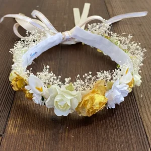 Corona Blanca, Dorada y Beige con Flores