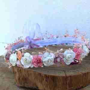 Corona Rosada, Beige y Rosa Palo con Flores
