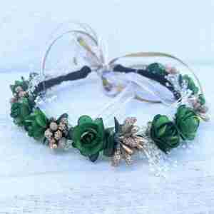 Corona Verde y Dorada con Flores