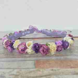 Corona de Flores Morada, Lila y Beige