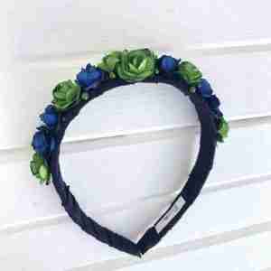 Diadema Azul y Verde con Flores Berenice