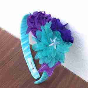 Diadema Celeste y Morada con Estrellas y Flores de Sirena