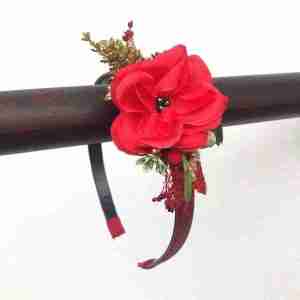 Diadema Roja con Flores Rojas y Verde Antonieta