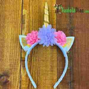 Diadema de Unicornio Rosada y Lila con Flores