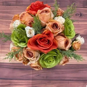 Ramo de Novia Coral y Verde Olivo