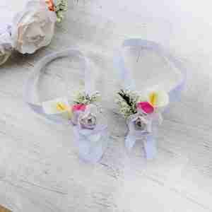 Sandalias Pie Descalzo Blancas y Rosadas con Flores