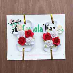 Sandalias Pie Descalzo Blancas con Flores Rojas y Blancas