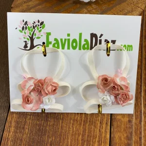 Sandalias Pie Descalzo Blancas y Rosa Palo con Flores