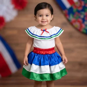 Traje Típico Rojo Azul Blanco y Verde BRILLANTE