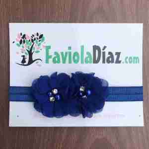 Vincha Azul con Flores Bianca