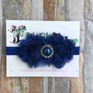 Vincha Azul con Flores y Perla Beverly