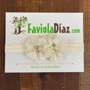 Vincha Beige con Flores Bianca