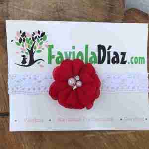 Vincha Blanca con Flor Roja