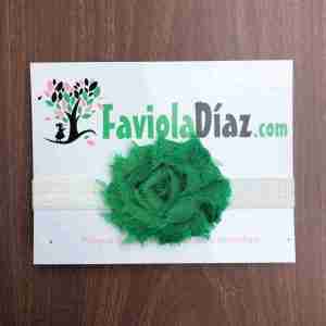 Vincha Blanca con Flor Verde Shabby