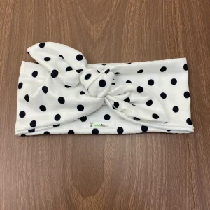 Vincha Blanca con Puntos Negros Turbante con Nudo Regular