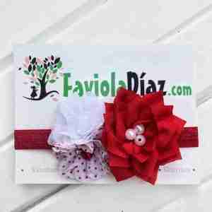 Vincha Blanca y Roja con Flores Athalia