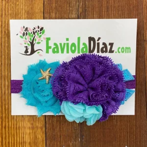 Vincha Celeste y Morada con Estrellas y Flores de Sirena