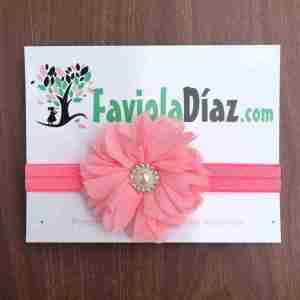 Vincha Coral con Flor Alesandra