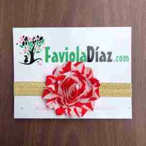 Vincha Dorada con Flor Roja y Blanco Shabby
