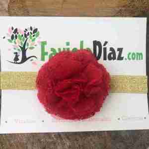 Vincha Dorada y Roja con Flor
