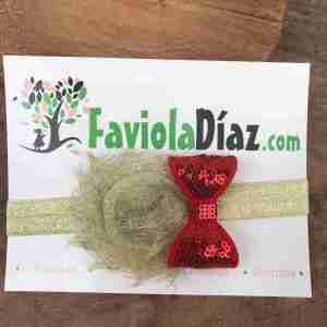Vincha con Flor Dorada y Lazo Rojo Caridad