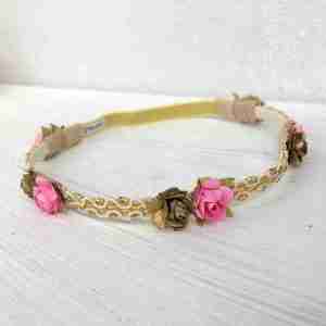 Vincha Dorada y Rosada con Flores Chloe